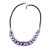 Romantic Purple Shell Black Faux Leather Cord Necklace - 53cm Long