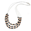 3 Strand Black/ White Glass Bead Wire Layered Necklace - 58cm Long