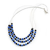 3 Strand Blue/ Black Glass Bead Wire Layered Necklace - 58cm Long