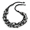 Multistrand Black Wood Beaded Cotton Cord Necklace - 70cm Length