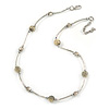 Delicate Ceramic and Acrylic Bead Necklace In Silver Tone (Off White/ Grey) - 45cm L/ 4cm Ext