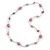 Pink Shell and Glass Bead with Wire Detailing Necklace In Silver Tone Metal - 70cm L