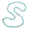 Long Arctic Blue Shell/ Light Blue Glass Crystal Bead Necklace - 120cm L