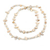 Long Off White Shell/ Transparent Glass Crystal Bead Necklace - 110cm L