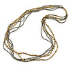 Long Multistrand Grey Glass and Gold Acrylic Floral Bead Necklace - 100cm L