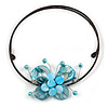 Light Blue Sea Shell Butterfly Pendant with Flex Wire Choker Necklace - Adjustable