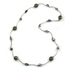 Green Shell and Glass Bead with Wire Detailing Necklace In Silver Tone Metal - 70cm L