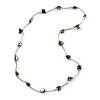 Black Shell Nugget Necklace In Silver Tone Metal - 66cm L
