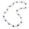 Violet Blue Shell Nugget Necklace In Silver Tone Metal - 66cm L