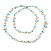 Long Pastel Pink/ Mint Shell/ Transparent Glass Crystal Bead Necklace - 110cm L