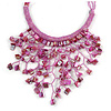 Pink Shell Nugget, Glass Bead Fringe Necklace - 42cm L/ 11cm Front Drop