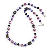 Purple Pearl Style, Black Glass and Floral Ceramic Beaded Necklace - 72cm L/ 4cm Ext