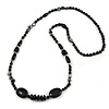 Statement Black Ceramic, Glass, Shell Beads Long Necklace - 104cm Long