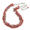 Statement Glass, Nugget Silver Tone Chain Necklace in (Red) - 60cm L/ 8cm Ext