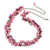 Statement Pink Glass, Magenta Nugget Silver Tone Chain Necklace - 60cm L/ 8cm Ext