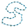 Classic Light Blue Glass Bead, Sea Shell Nugget Long Necklace - 100cm Long