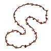 Classic Brown Glass Bead, Sea Shell Nugget Long Necklace - 100cm Long