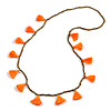 Boho Style Bronze Glass Bead with Neon Orange Tassel Long Necklace - 96cm L