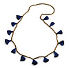 Boho Style Bronze Glass Bead with Dark Blue Tassel Long Necklace - 96cm L
