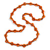 Long Orange Wood Button Bead Necklace - 110cm Long