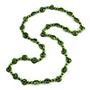 Long Lime Green Wood Button Bead Necklace - 110cm Long