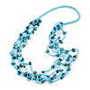 Long Multistrand Light Blue/ Sea Blue Shell/ Glass Bead Necklace - 76cm Length