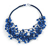 Multistrand Blue Ceramic Bead Cotton Cord Necklace - 58cm Long