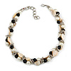 Exquisite Cream/ Black Faux Pearl & Antique White Shell Composite, Silver Tone Link Necklace - 44cm L/ 7cm Ext