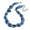 Exquisite Faux Pearl & Shell Composite Silver Tone Link Necklace In Blue - 44cm L/ 7cm Ext
