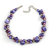Exquisite Faux Pearl & Shell Composite Silver Tone Link Necklace In Purple - 44cm L/ 7cm Ext
