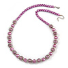 Purple Glass Bead with Silver Tone Metal Wire Element Necklace - 64cm L/ 4cm Ext