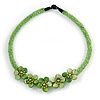 Lime Green Glass Bead with Shell Floral Motif Necklace - 48cm Long