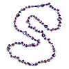 Long Purple Glass Bead, Sea Shell Nugget Necklace - 126cm L