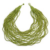 Chunky Lime Green Glass Bead Bib Multistrand Layered Necklace - 80cm L