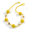 Banana Yellow Glass Ball Bead and Sea Shell Nugget Necklace - 47cm Long