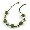 Olive/ Green Glass Ball Bead and Sea Shell Nugget Necklace - 47cm Long