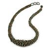 Chunky Graduated Glass Bead Necklace In Dusty Blue and Bronze - 60cm Long