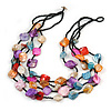 Multistrand Multicoloured Sea Shell and Black Glass Bead Necklace - 80cm Long