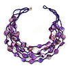 Multistrand Purple Sea Shell and Glass Bead Necklace - 60cm Long