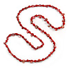 Red Glass and Shell Bead Long Necklace - 106cm Long