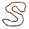 Brown Glass and Orange Shell Bead Long Necklace - 106cm Long