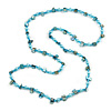 Light Blue Glass and Shell Bead Long Necklace - 106cm Long