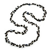 Long Black Glass Bead, Sea Shell with Silver Tone Chain Necklace - 140cm L