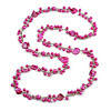 Long Pink Glass Bead, Sea Shell with Silver Tone Chain Necklace - 140cm L