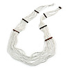 Multistrand Layered Snow White Glass Bead Necklace - 66cm L