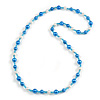 Blue/ White/ Transparent Glass Bead Long Necklace - 86cm Long