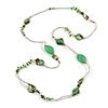 Long Green/ Transparent Shell, Acrylic, Wood Bead Necklace - 116cm L