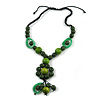 Statement Ceramic, Wood, Resin Tassel Black Cord Necklace (Green) - 54cm L/ 10cm Tassel - Adjustable