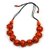 Orange Wood Bead Floral Cotton Cord Necklace - Adjustable