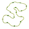 Delicate Lime Green Glass and Shell Bead Long Necklace - 110cm Long